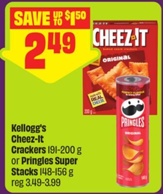 Kellogg's Cheez-It Crackers or Pringles Super Stacks from FreshCo