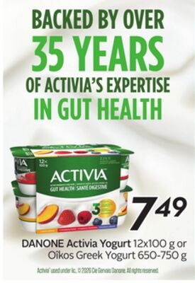 DANONE Activia Yogurt 12x100 g or Oikos Greek Yogurt from Safeway