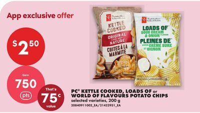 PC® KETTLE COOKED, LOADS OF or WORLD OF FLAVOURS POTATO CHIPS from No Frills