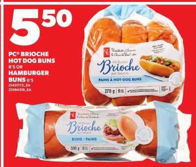 PC® BRIOCHE HOT DOG BUNS 8'S OR HAMBURGER BUNS 6'S from Zehrs