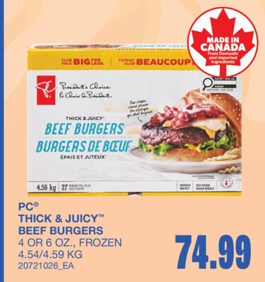 THICK & JUICY™ BEEF BURGERS, 4 OR 6 OZ. from Wholesale Club