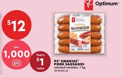 PC® SMOKIES™ PORK SAUSAGES from No Frills
