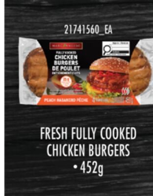 MARCANGELO FRESH FULLY COOKED CHICKEN BURGERS from Real Canadian Superstore