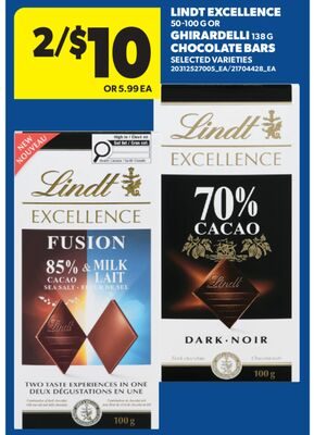 LINDT EXCELLENCE, OR GHIRARDELLI, CHOCOLATE BARS from Real Canadian Superstore
