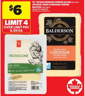 PC® OR BALDERSON CHEESE SLICES OR NON-AGED CHEDDAR CHEESE BLOCKS from Real Canadian Superstore