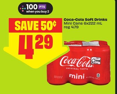 Coca-Cola Soft Drinks Mini Cans 6x222 mL from FreshCo