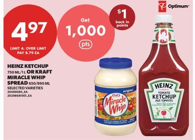 HEINZ KETCHUP, / OR KRAFT MIRACLE WHIP SPREAD from Real Canadian Superstore