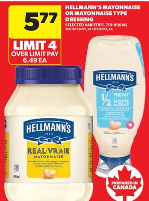 HELLMANN'S MAYONNAISE OR MAYONNAISE TYPE DRESSING from Real Canadian Superstore
