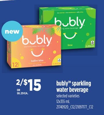 BUBLY™ SPARKLING WATER BEVERAGE, 12X355 ML from Loblaws City Market