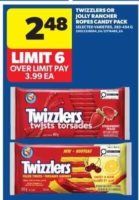 TWIZZLERS OR JOLLY RANCHER ROPES CANDY PACK from Real Canadian Superstore