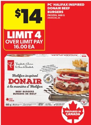 PC® HALIFAX INSPIRED DONAIR BEEF BURGERS from Real Canadian Superstore