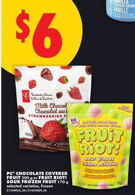 PC® CHOCOLATE COVERED FRUIT, OR FRUIT RIOT! SOUR FROZEN FRUIT from No Frills