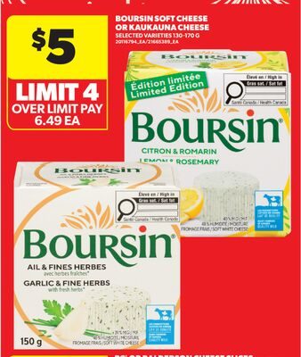 BOURSIN SOFT CHEESE OR KAUKAUNA CHEESE from Real Canadian Superstore