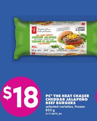 PC® THE HEAT CHASER CHEDDAR JALAPEÑO BEEF BURGERS from No Frills